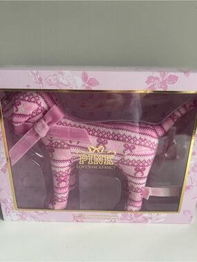 PINK Victoria's Secret Plush Pink Fair Isle Dog Figurine